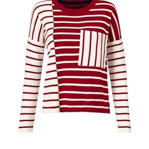Cabi 5635 Vivien Pocket Pullover Sweater Top Red Stripe Colorblock Sz S. EUC